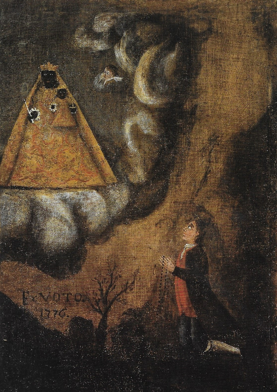 Votivtafel Exvoto der Schwarzen Madonna in Einsiedelei Longeborgne Dankbild Wallfahrtsort Wallis